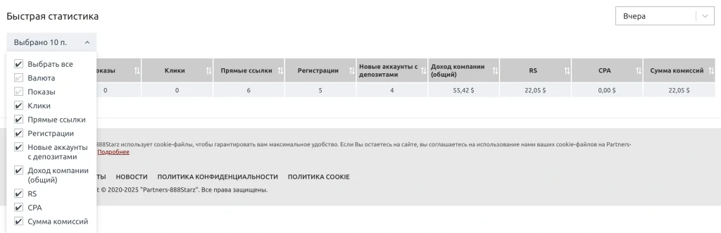 starz partners быстрая статистика